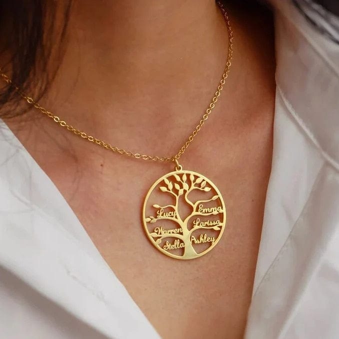 Custom tree of life name necklace Personalized mother kids family member names Gold Stainless Steel Pendant choker Jewelry Gifts