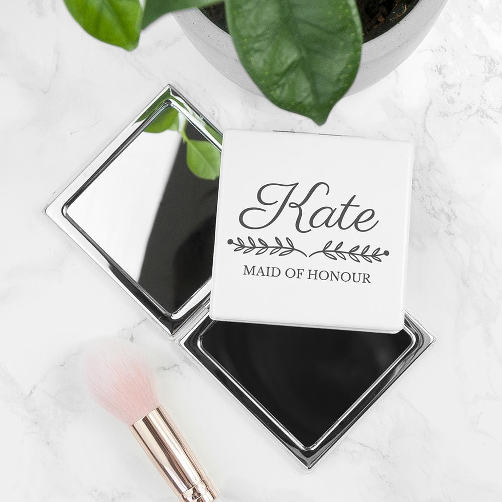 Personalised Bridal Party Compact Mirror Custom Round Square White Pocket Mirror Wedding Party Bridesmaid Thank You Gifts