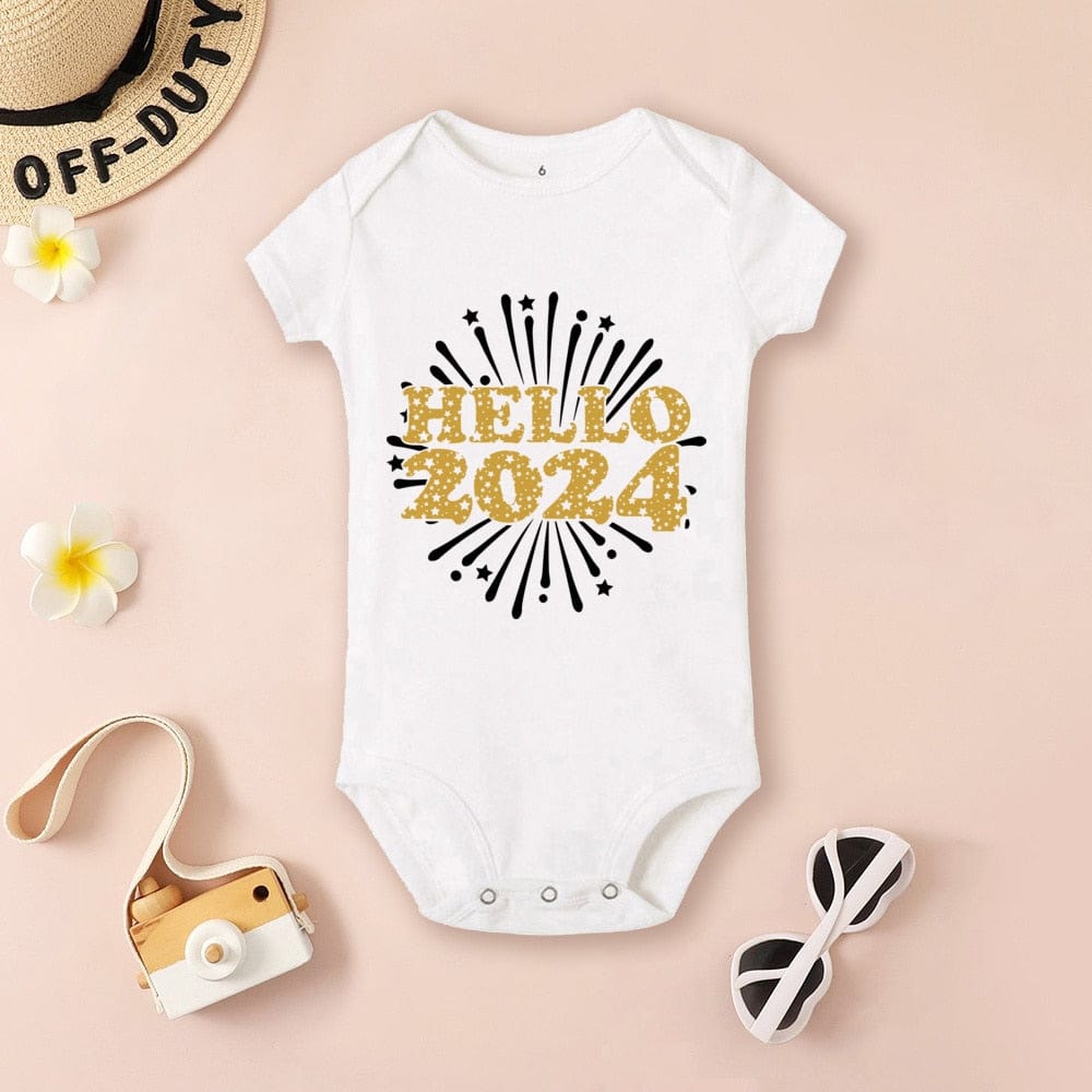 Baby Bodysuit Hello 2024 Infant Romper New Year Baby Gift Toddler Short Sleeve Jumpsuit Boys Girls Clothes Newbron Shower Present