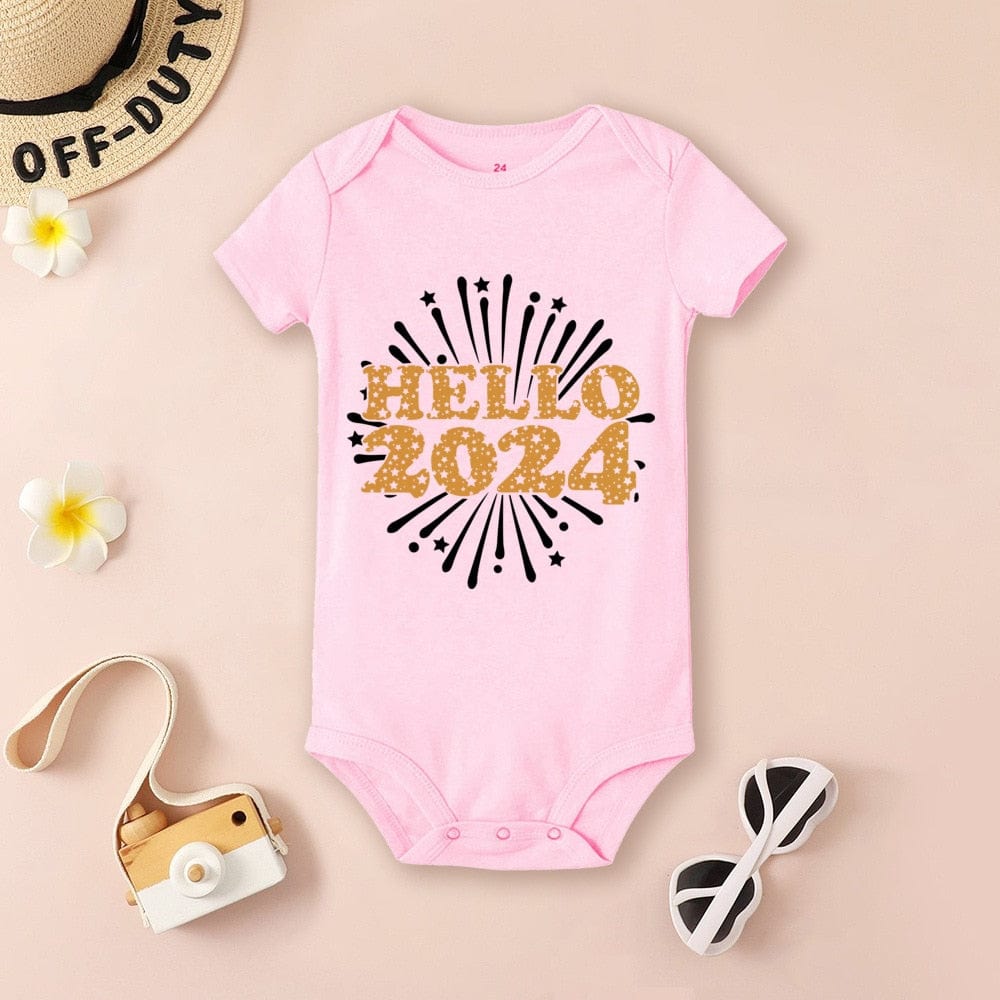 Baby Bodysuit Hello 2024 Infant Romper New Year Baby Gift Toddler Short Sleeve Jumpsuit Boys Girls Clothes Newbron Shower Present