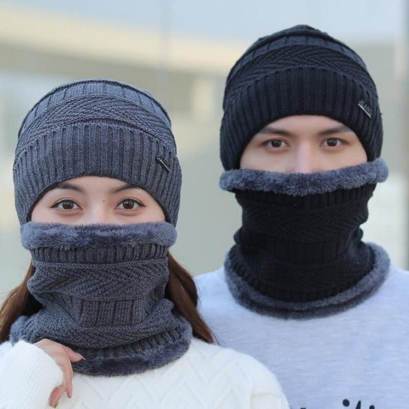 Two-Piece Set Fashion Women Knitted Hat Scarf Caps Neck Warmer Winter Hats For Men Women Beanies Warm Fleece Cap