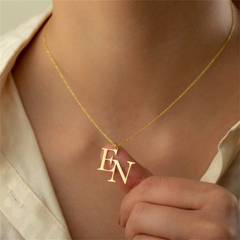 Custom Gold Color Double Initials Necklaces For Women Girl Gifts Personalized Letters Pendant Necklace Stainless Steel Jewelry