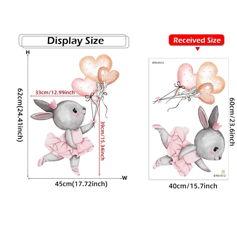 Baby Girls Room Wall Stickers Cartoon Pink Rabbit Wall Decals Bedroom Decoration Kids Room Nursery Room Kindergarten Stickers