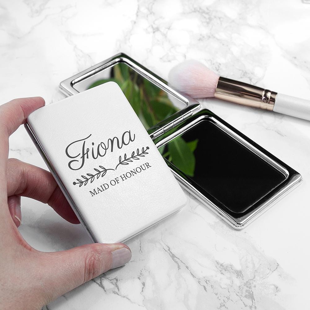 Personalised Bridal Party Compact Mirror Custom Round Square White Pocket Mirror Wedding Party Bridesmaid Thank You Gifts