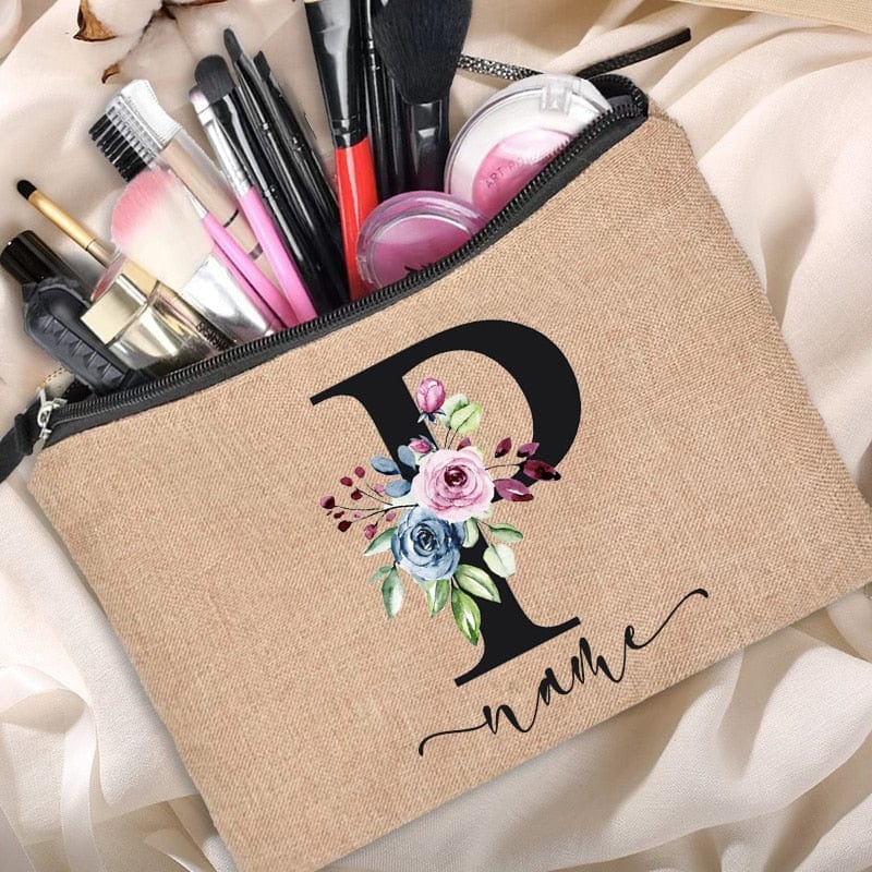 Customized Personalized Name Linen Cosmetic Bag Bridesmaid Clutch Outdoor Travel Beauty Makeup Bag Bachelor Party Lipstick Bag