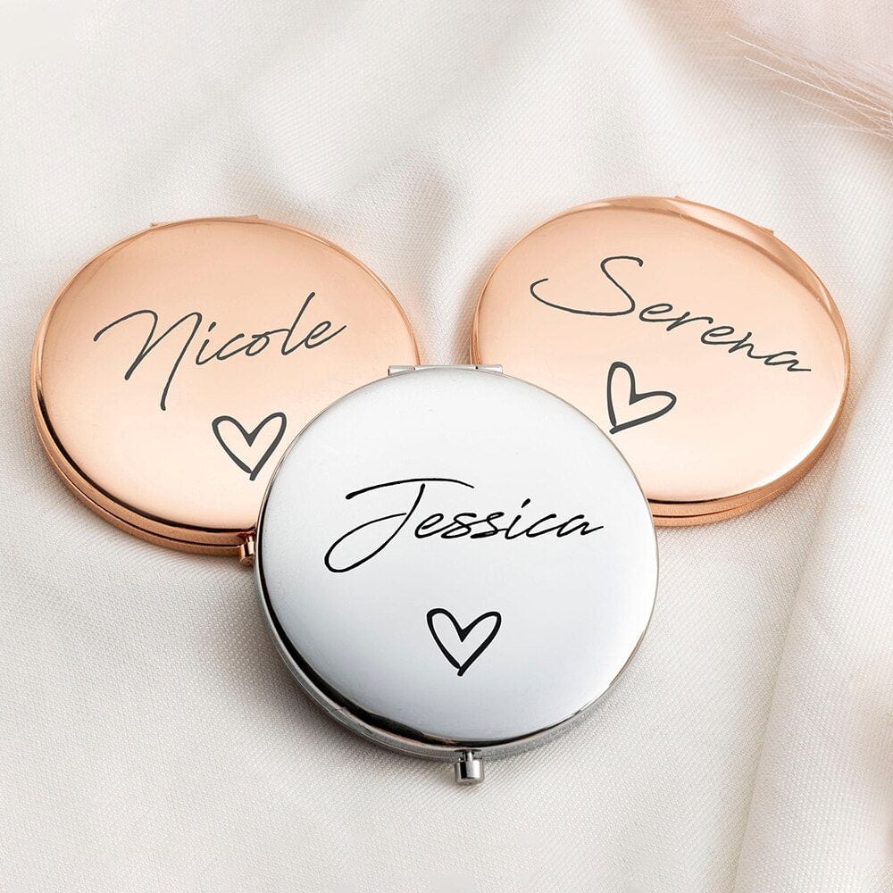 Personalized Compact Fold Name Pocket Mirror for Wedding Bride Bridesmaid Bridal Party Gift Custom Rose Gold Mirror With Name