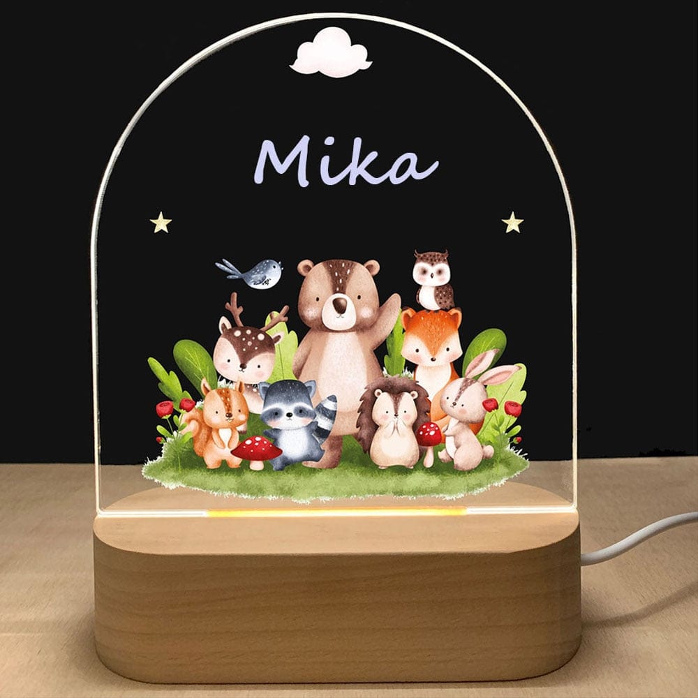 Personalized Baby Birth Night Wood Base Lamp