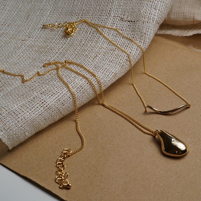 2Pcs Set Waterdrop Irregular Necklaces Wave Shape Gold Color Necklaces for Women Minimalist Abstract Necklace Jewelry