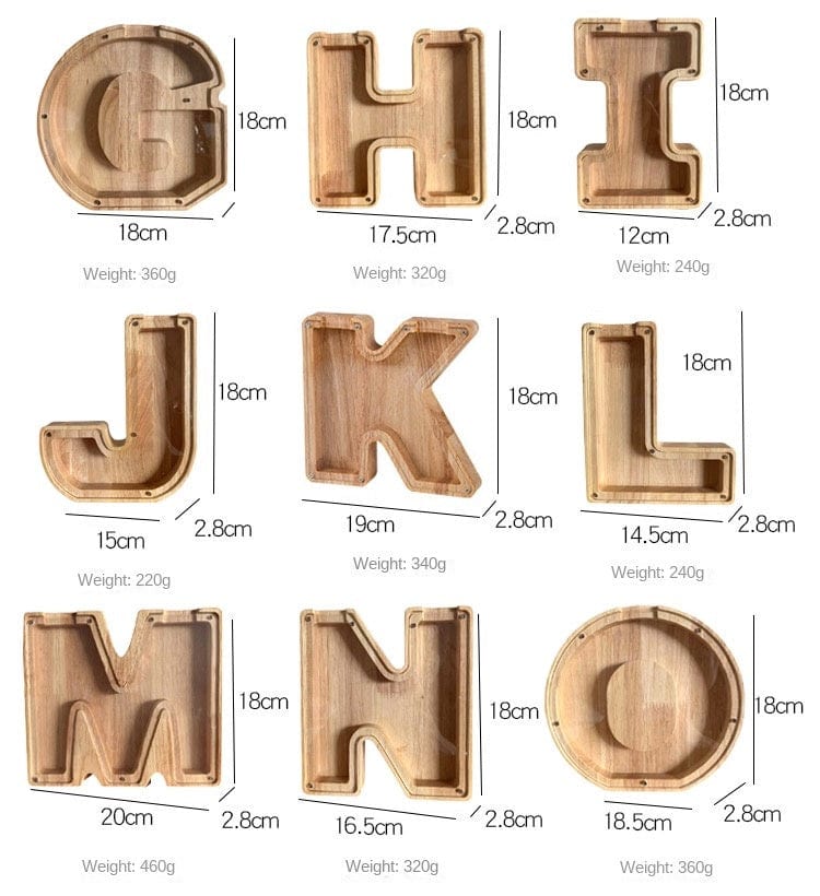 Twenty-six English Alphabet Moneybox Coin Money Piggy Bank Wooden Letter Saving Box Desktop Ornament Home Decor Crafts For Kids