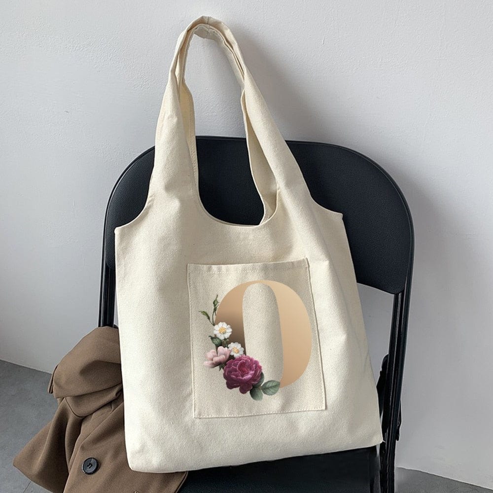 Women Fashion New Commuter Bag Shoulder Bag Letter Initial Name Pattern Print Beige Canvas Tote Bag Shopping Student Tote Bag