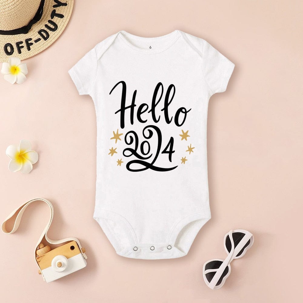 Baby Bodysuit Hello 2024 Infant Romper New Year Baby Gift Toddler Short Sleeve Jumpsuit Boys Girls Clothes Newbron Shower Present