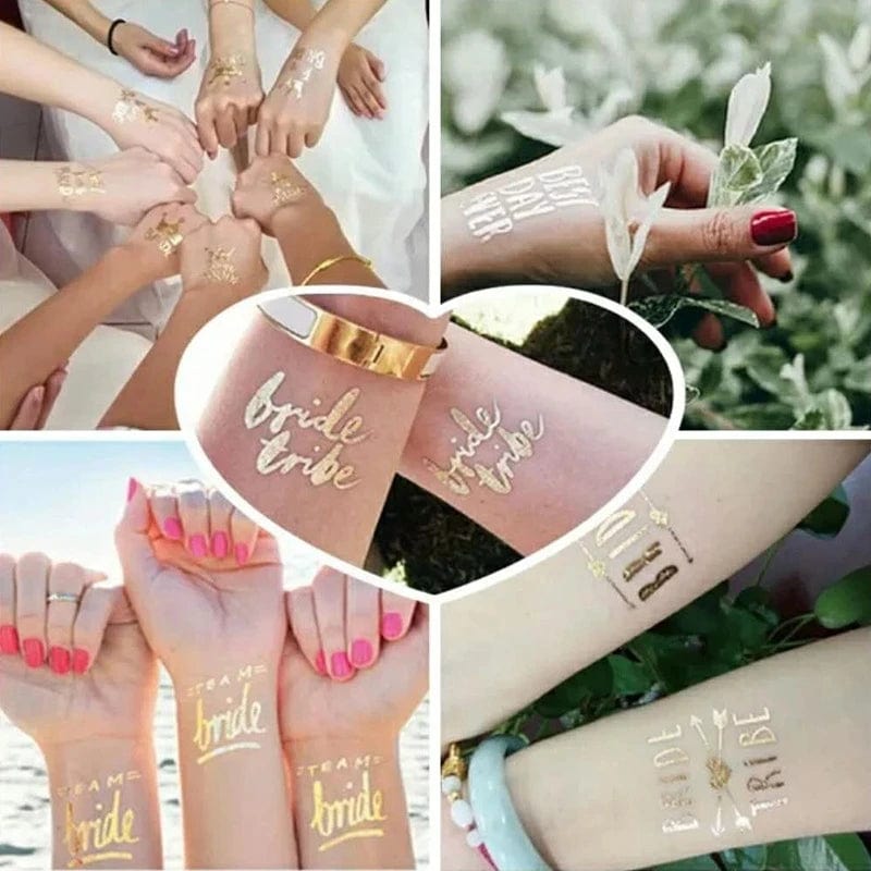 10Pcs Team Bride Tribe Golden Tattoo Stickers Bachelorette Hen Party Bridesmaid Decor Wedding Bridal Shower Bride To Be Supplies