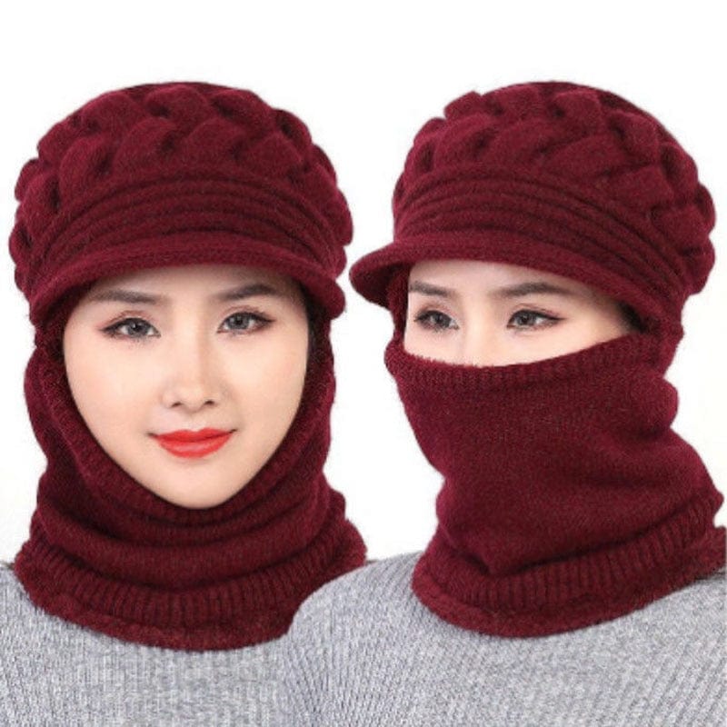 Coral Fleece Winter Hat Beanies Women's Hat Scarf Warm Breathable Wool Knitted Hat For Women Double Layers Protection Caps