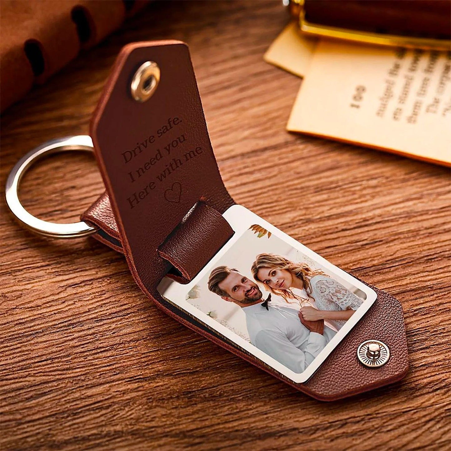 Custom Name  Photo PU Leather Clip Photo Keychain