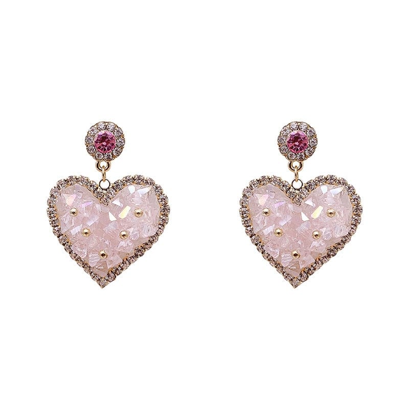 Fashion Rhinestone Transparent Pink Heart Earrings for Women Advanced Design Luxury Zircon Earrings Wedding Party Jewelry Gift