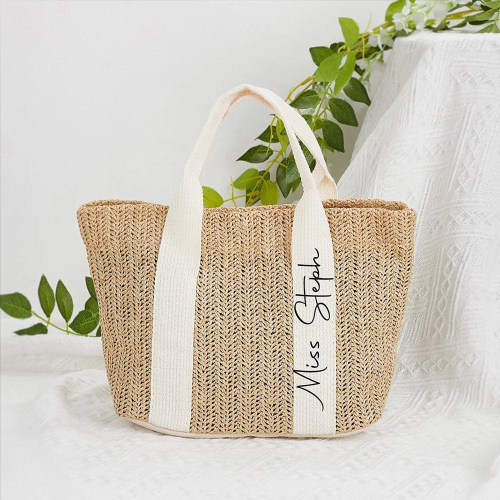 Personalized Burlap Mini Tote Bags Burlap Straw Beach Bag