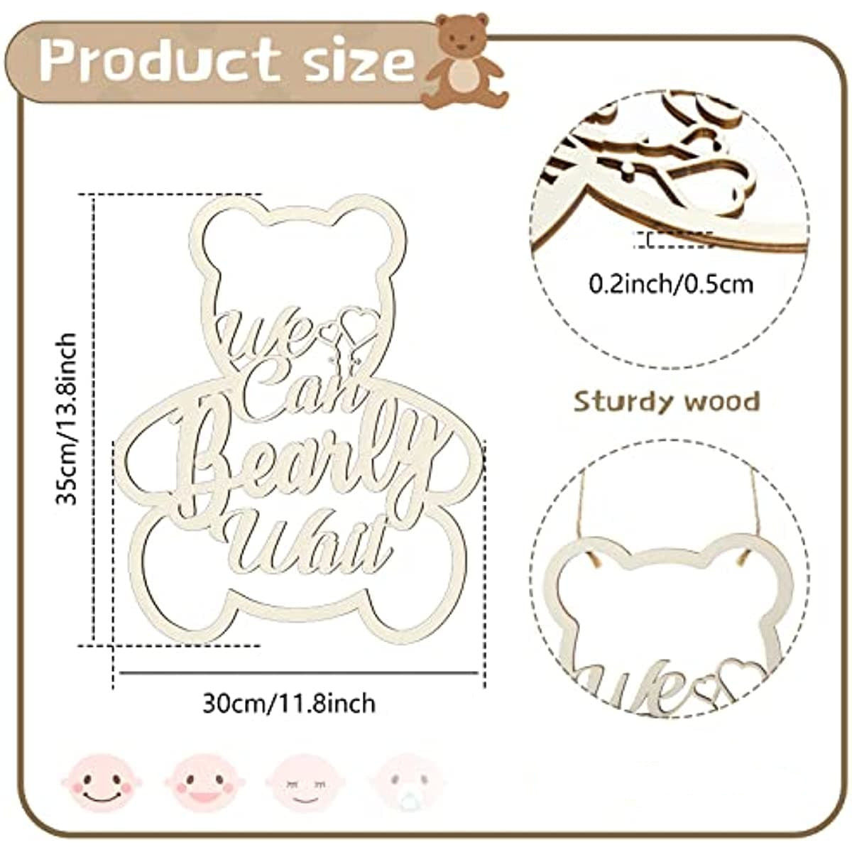 We Can Bearly Wait Baby Shower Decorative Baby Bear Logo Hanging Gender Reveal Door Hanging Birthday Party (Wooden, Bear Shape)