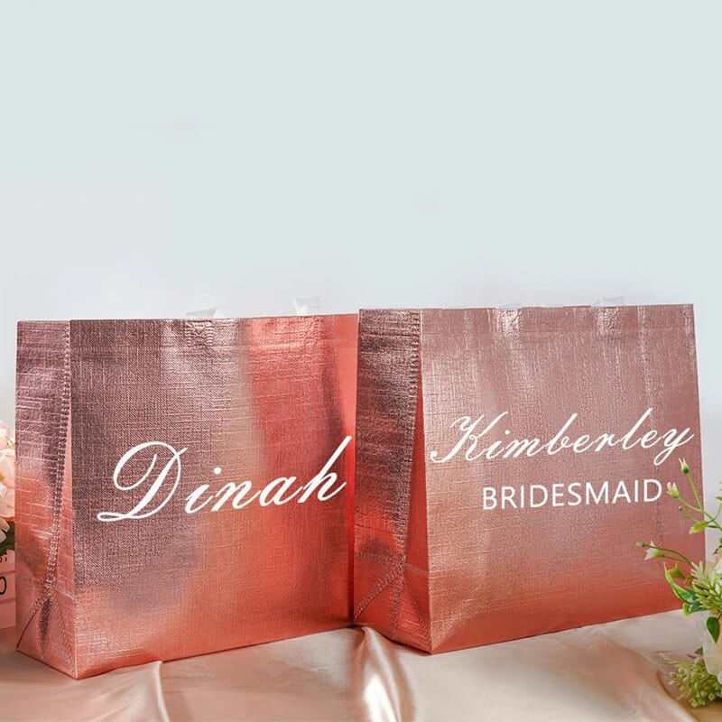 Personalized Retro Holographic Gift Tote Bag Bridesmaid Bridal Bachelorette Party Favors Custom Wedding Non Woven Gift Tote Bags