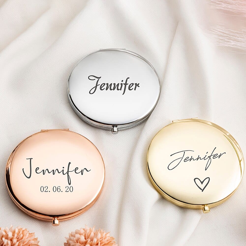 Personalized Compact Fold Name Pocket Mirror for Wedding Bride Bridesmaid Bridal Party Gift Custom Rose Gold Mirror With Name