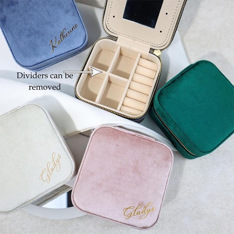 Personalized Velvet Jewelry Box Custom Travel Case With Name Bridesmaid Proposal Bride Gift Box Gift for Her Thank You Gift