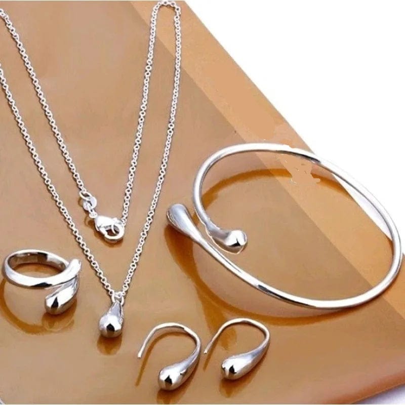 Women 4-piece Teardrop Ring Necklace Bracelet Earrings Jewelry Set