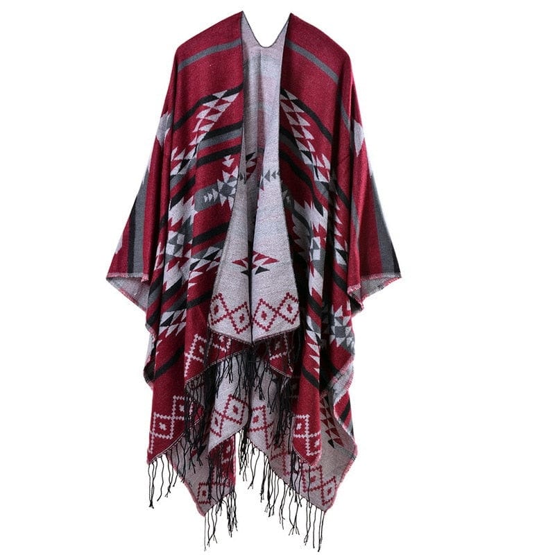 European American Popular Tassel Thickened National Style Travel Fork Shawl Scarf in autumn Ponchos Capes P9