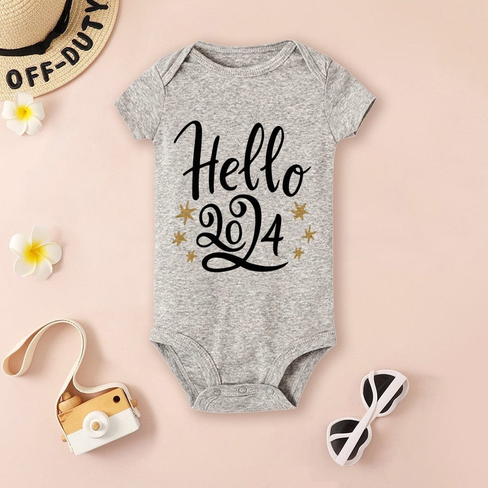 Baby Bodysuit Hello 2024 Infant Romper New Year Baby Gift Toddler Short Sleeve Jumpsuit Boys Girls Clothes Newbron Shower Present