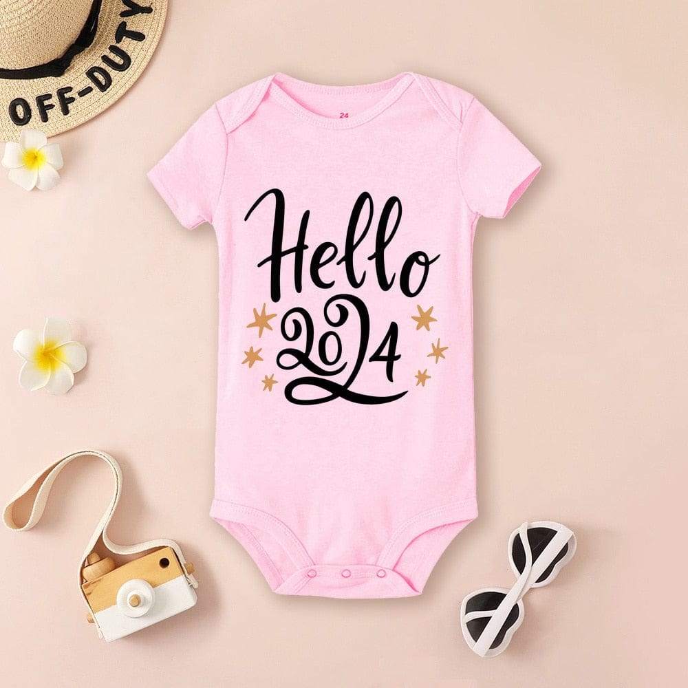 Baby Bodysuit Hello 2024 Infant Romper New Year Baby Gift Toddler Short Sleeve Jumpsuit Boys Girls Clothes Newbron Shower Present