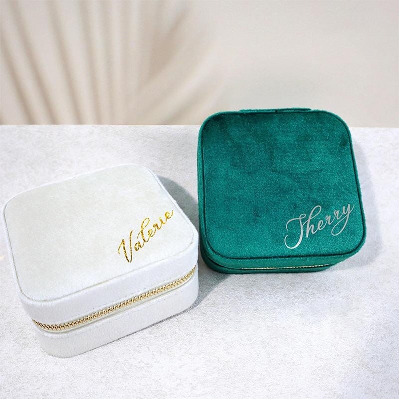 Personalized Velvet Jewelry Box Custom Travel Case With Name Bridesmaid Proposal Bride Gift Box Gift for Her Thank You Gift