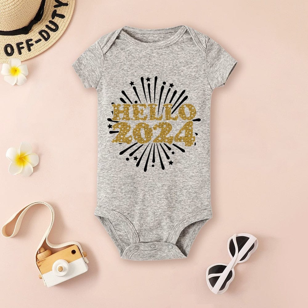 Baby Bodysuit Hello 2024 Infant Romper New Year Baby Gift Toddler Short Sleeve Jumpsuit Boys Girls Clothes Newbron Shower Present