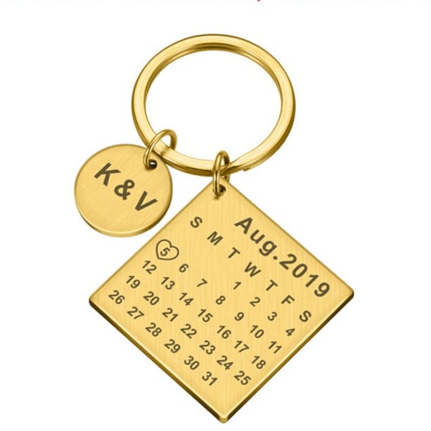 Custom Keychain Personalized Calendar Keychain Hand Carved Calendar Keyring Gift for Boyfriend Girlfriend Private Custom Engraving