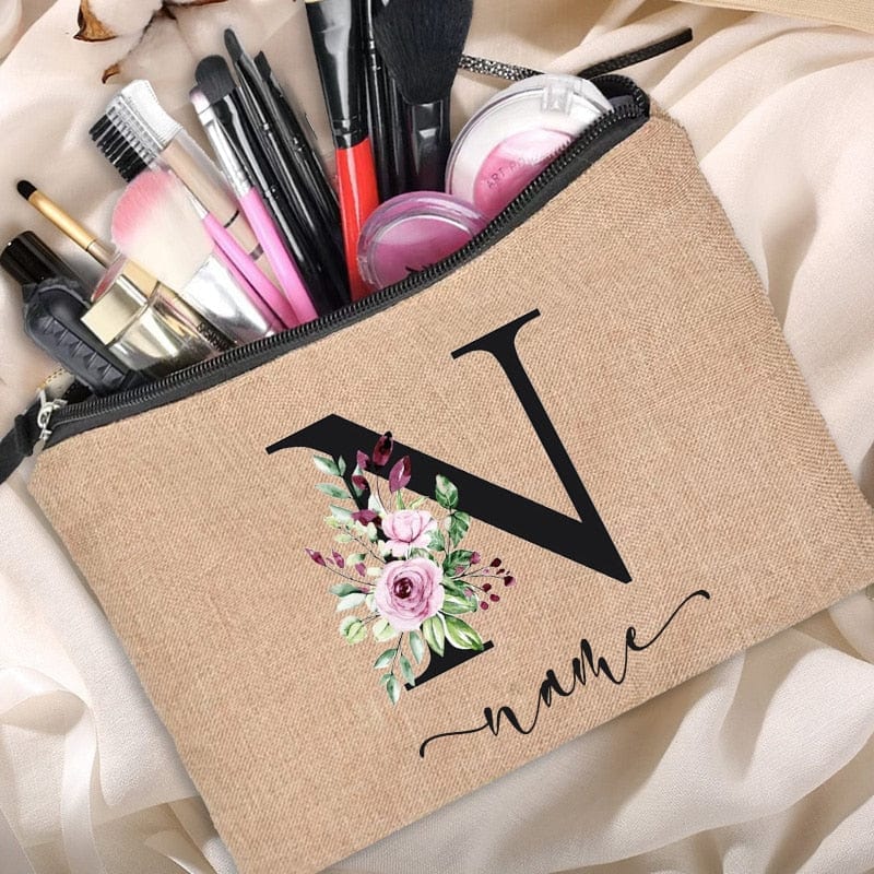 Customized Personalized Name Linen Cosmetic Bag Bridesmaid Clutch Outdoor Travel Beauty Makeup Bag Bachelor Party Lipstick Bag