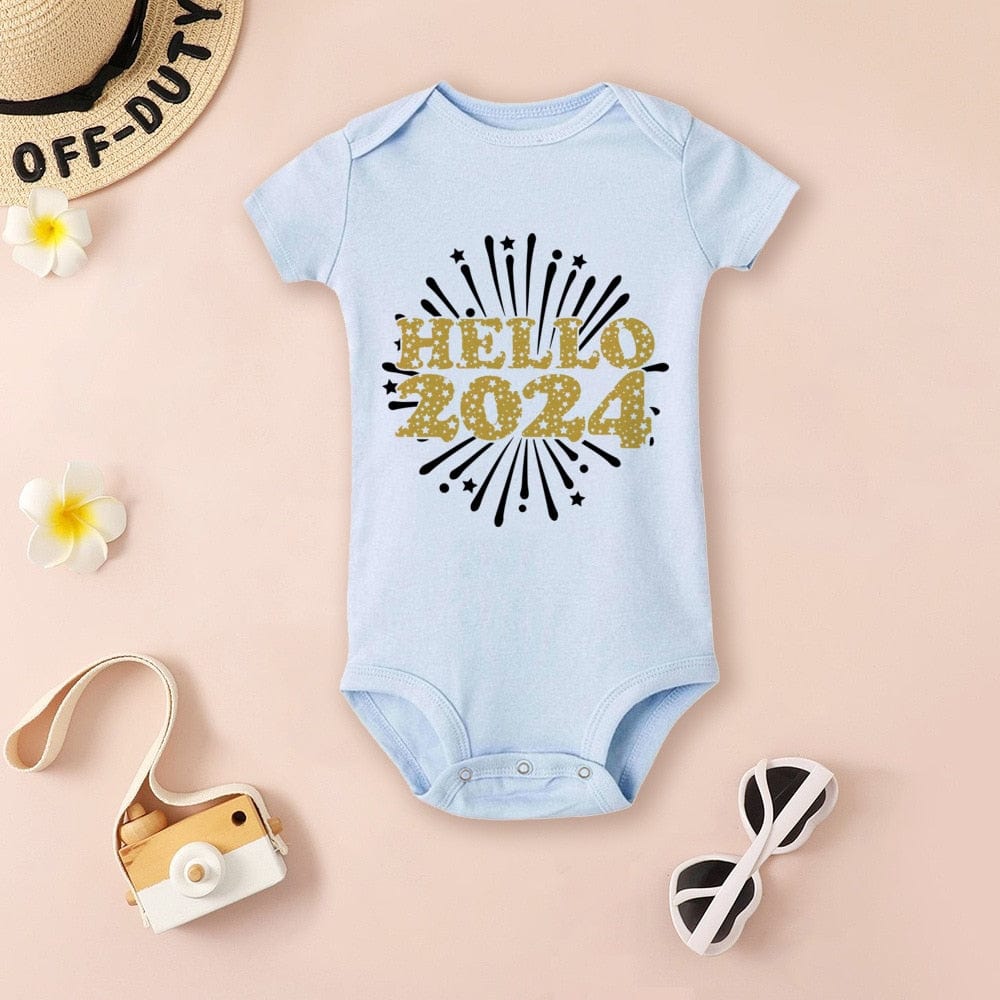 Baby Bodysuit Hello 2024 Infant Romper New Year Baby Gift Toddler Short Sleeve Jumpsuit Boys Girls Clothes Newbron Shower Present