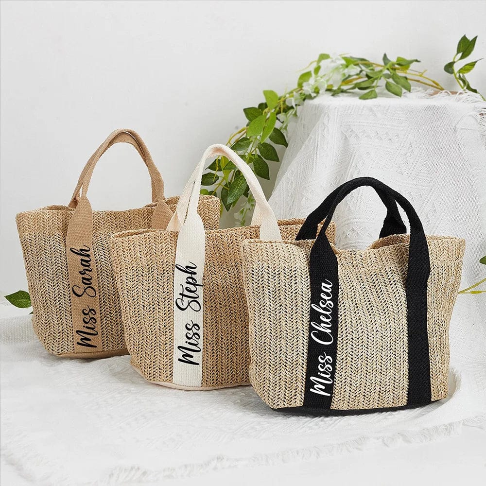 Personalized Burlap Mini Tote Bags Burlap Straw Beach Bag