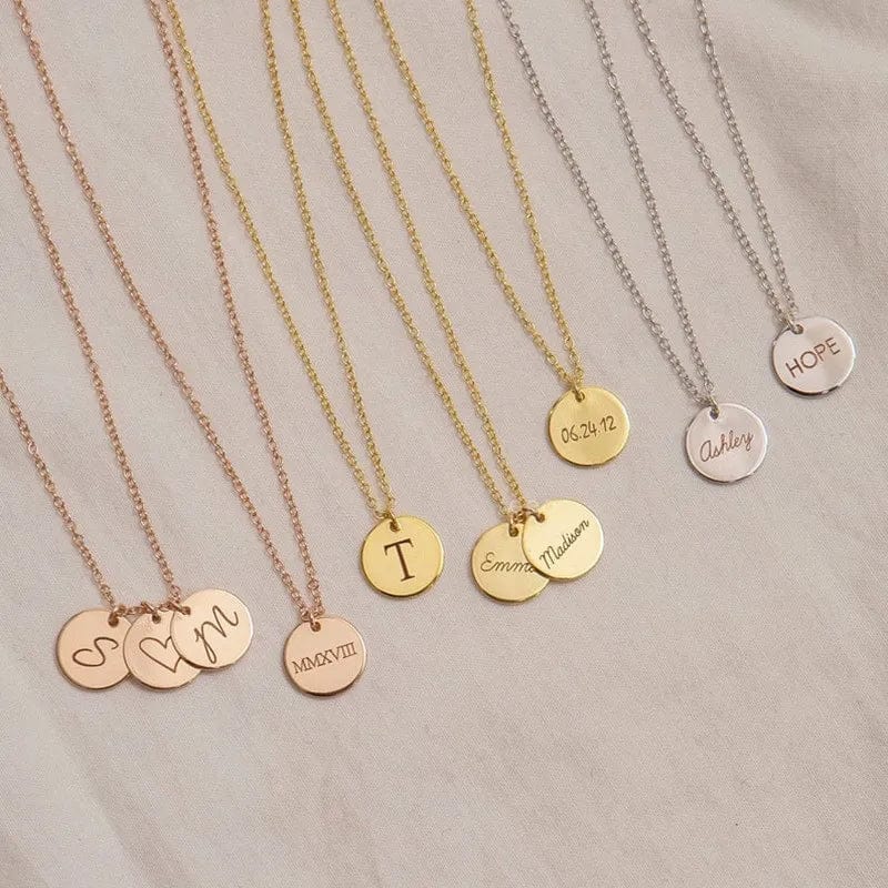 Custom Woman Girlfriend Engraved Name Date Stainless Steel Round Necklace