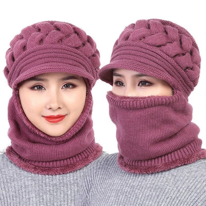 Coral Fleece Winter Hat Beanies Women's Hat Scarf Warm Breathable Wool Knitted Hat For Women Double Layers Protection Caps