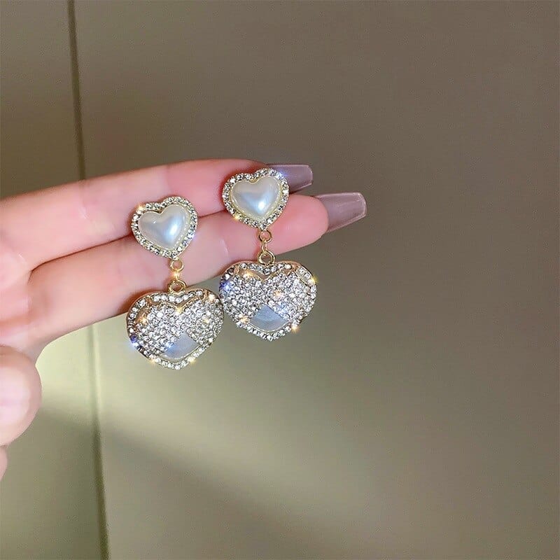 Fashion Rhinestone Transparent Pink Heart Earrings for Women Advanced Design Luxury Zircon Earrings Wedding Party Jewelry Gift