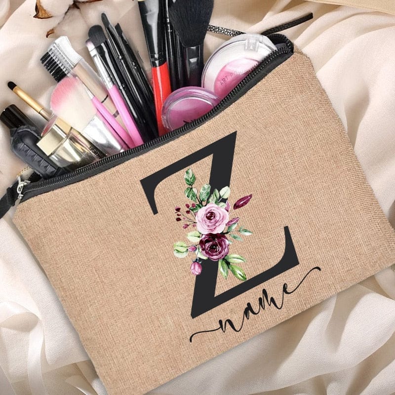 Customized Personalized Name Linen Cosmetic Bag Bridesmaid Clutch Outdoor Travel Beauty Makeup Bag Bachelor Party Lipstick Bag