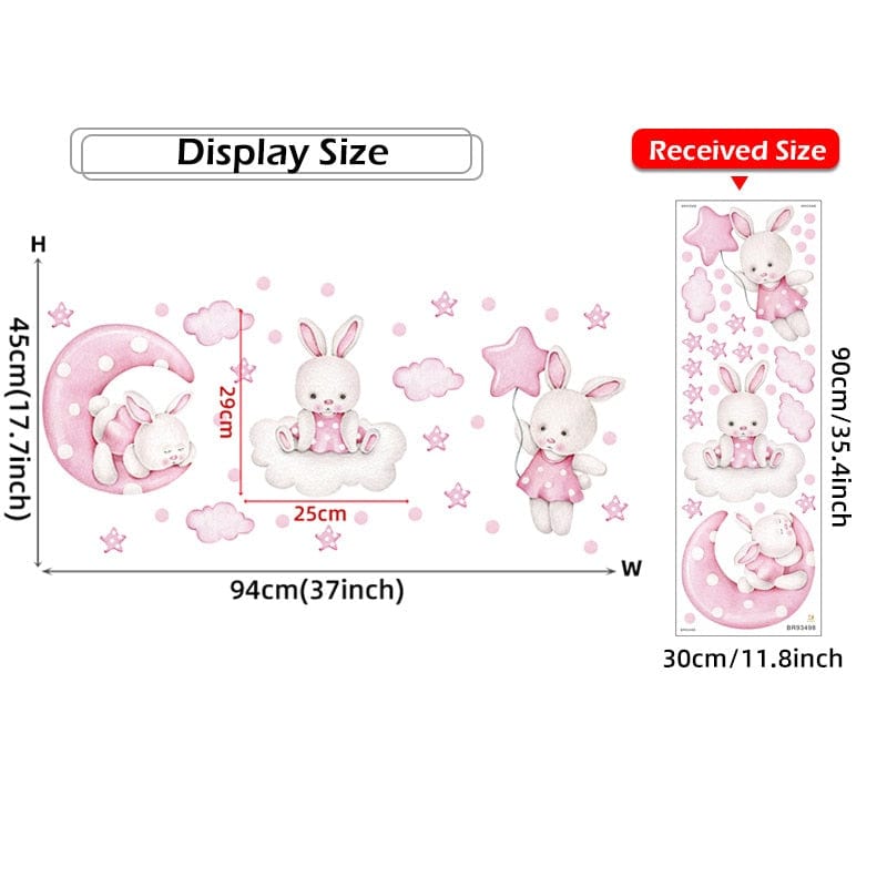 Baby Girls Room Wall Stickers Cartoon Pink Rabbit Wall Decals Bedroom Decoration Kids Room Nursery Room Kindergarten Stickers