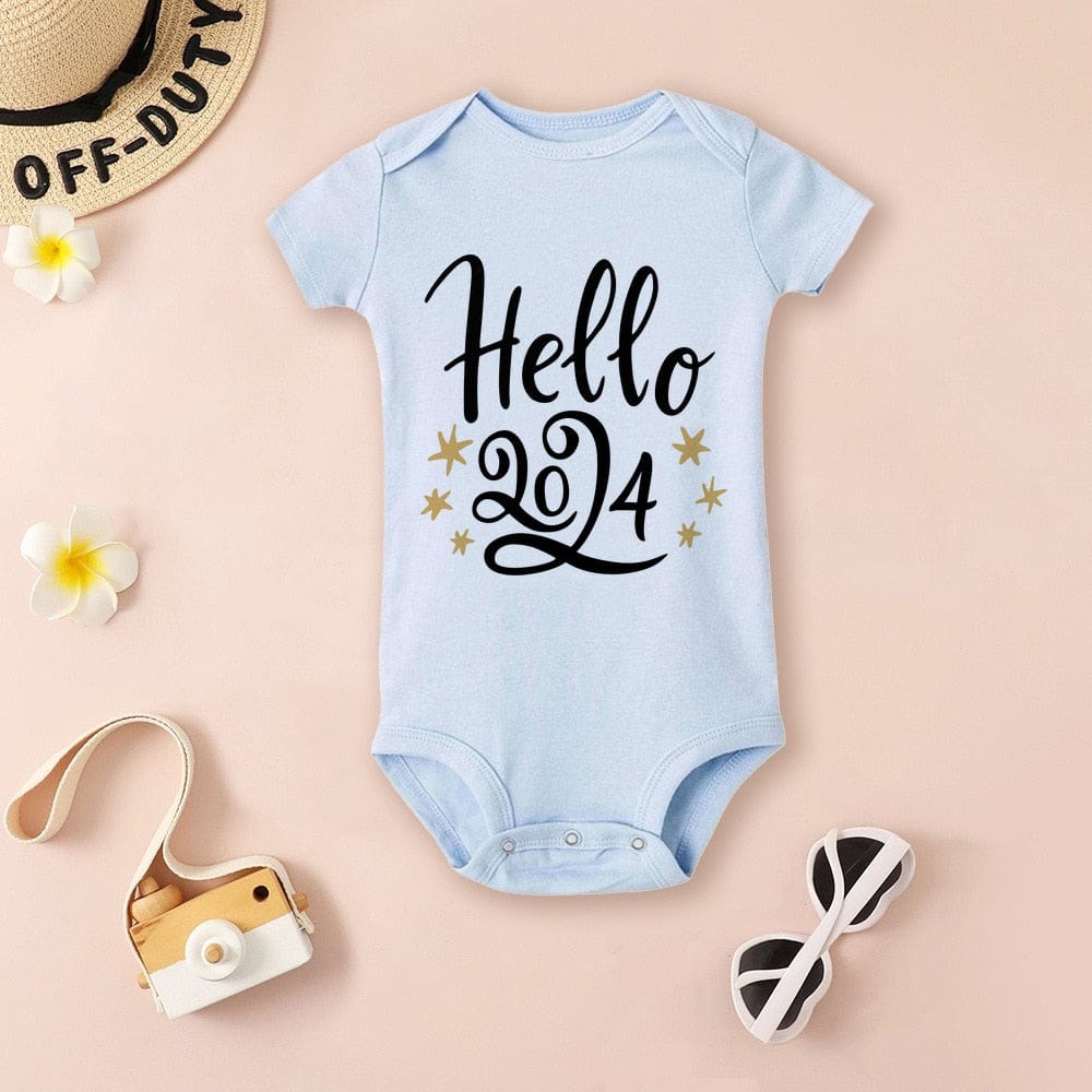 Baby Bodysuit Hello 2024 Infant Romper New Year Baby Gift Toddler Short Sleeve Jumpsuit Boys Girls Clothes Newbron Shower Present