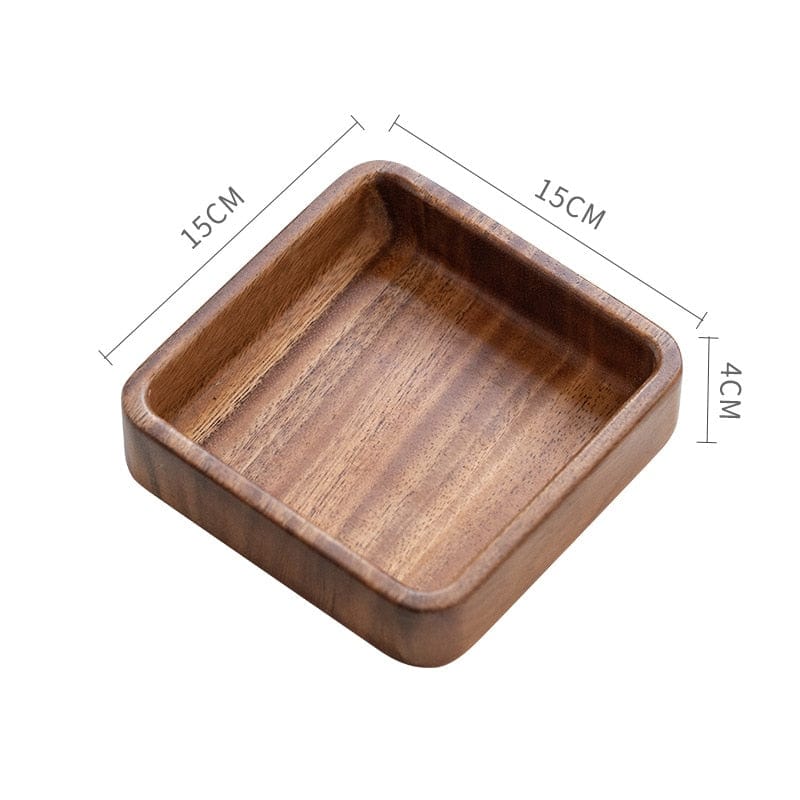 Walnut plate square tray Japanese tableware household dessert plate small round bowl creative stackable plate