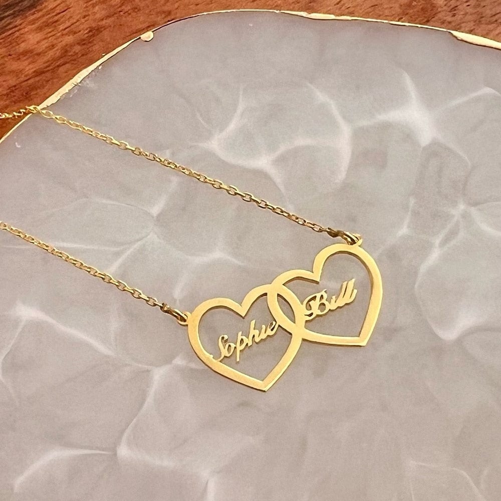 Personalized Two Name Necklace Gold Plated Heart Pendant Stainless Steel Customized Letter Choker for Women Unique Jewelry