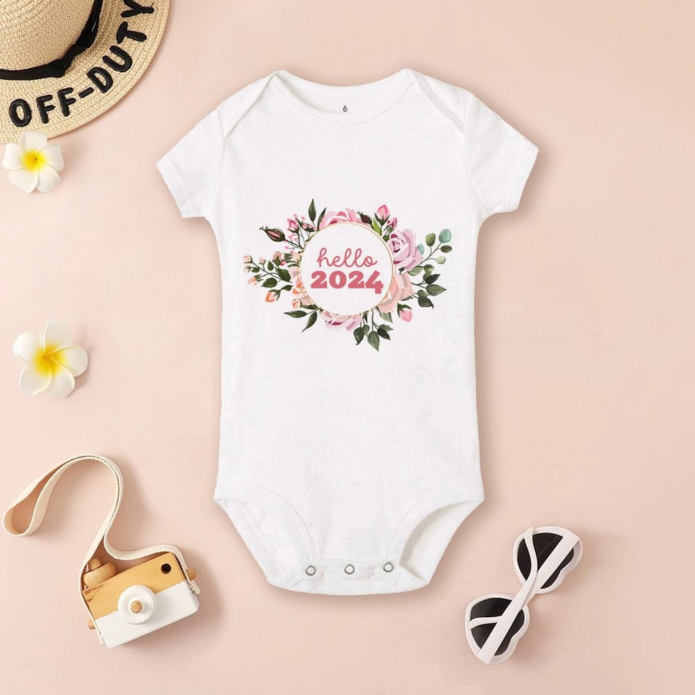 Baby Bodysuit Hello 2024 Infant Romper New Year Baby Gift Toddler Short Sleeve Jumpsuit Boys Girls Clothes Newbron Shower Present