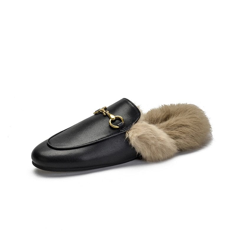 Buckle Fashion Rabbit Hair Muller Shoes Fur Slippers Women's Half Slippers