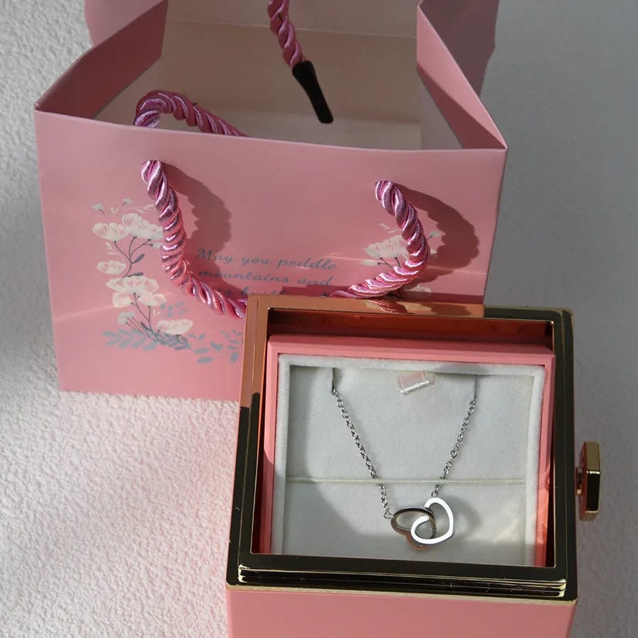 Custom Double Heart engraved Name Necklace Eternal Rose box for Valentine's Day