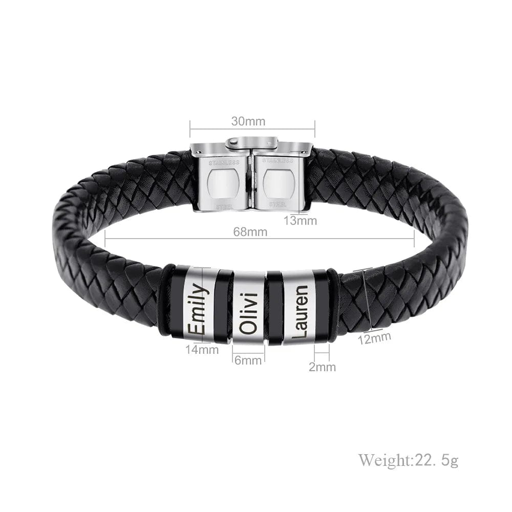 Custom Family Names Mens Leather Bracelet Fashion Jewelry Gift