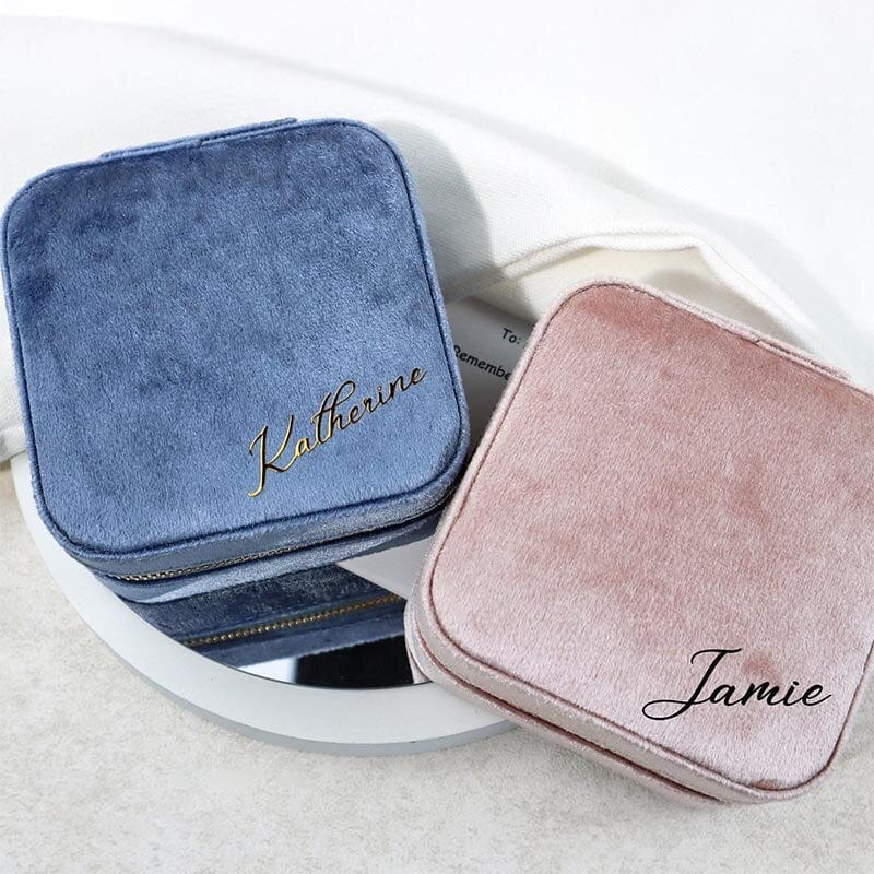 Personalized Velvet Jewelry Box Custom Travel Case With Name Bridesmaid Proposal Bride Gift Box Gift for Her Thank You Gift