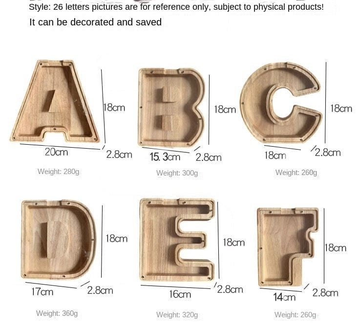 Twenty-six English Alphabet Moneybox Coin Money Piggy Bank Wooden Letter Saving Box Desktop Ornament Home Decor Crafts For Kids