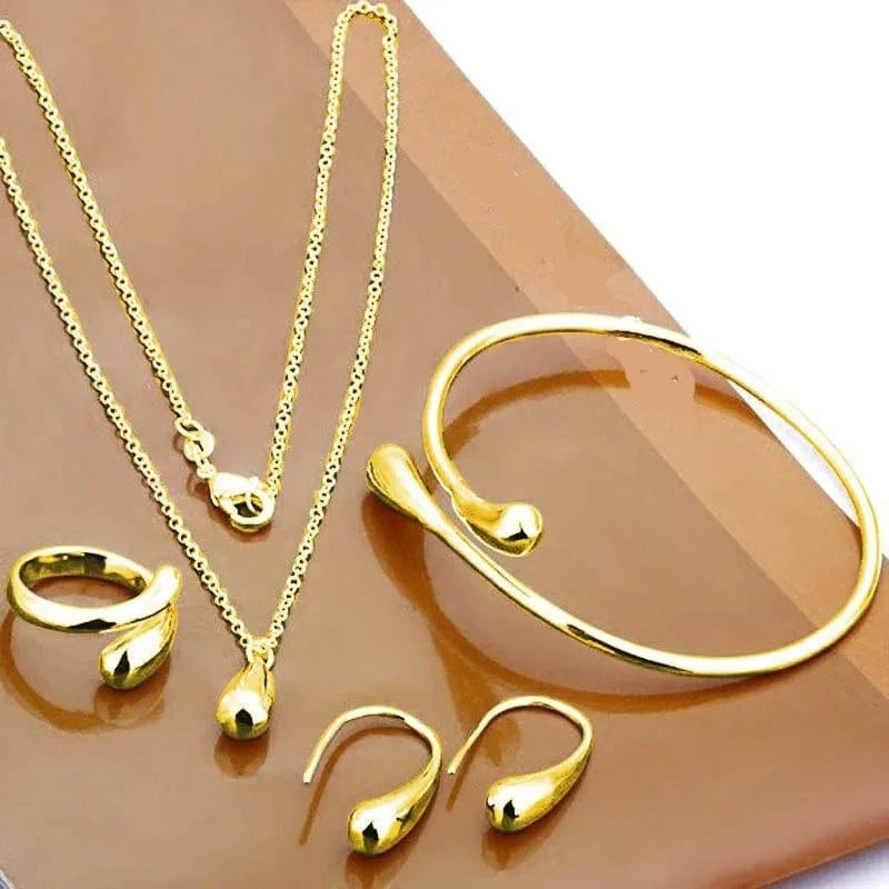 Women 4-piece Teardrop Ring Necklace Bracelet Earrings Jewelry Set