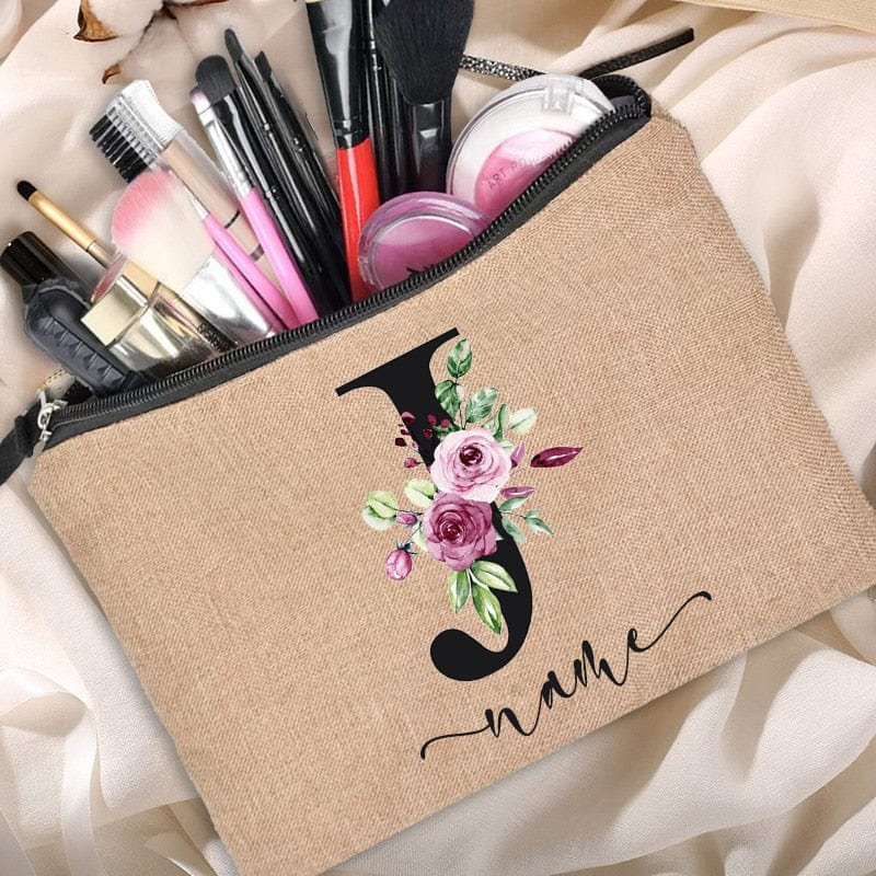 Customized Personalized Name Linen Cosmetic Bag Bridesmaid Clutch Outdoor Travel Beauty Makeup Bag Bachelor Party Lipstick Bag